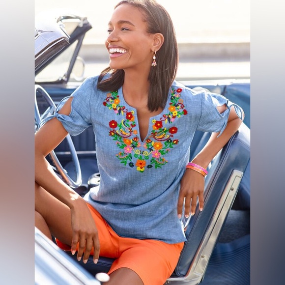 NWOT - Talbots Embroidered Linen Popover - Size MP - Picture 2 of 2